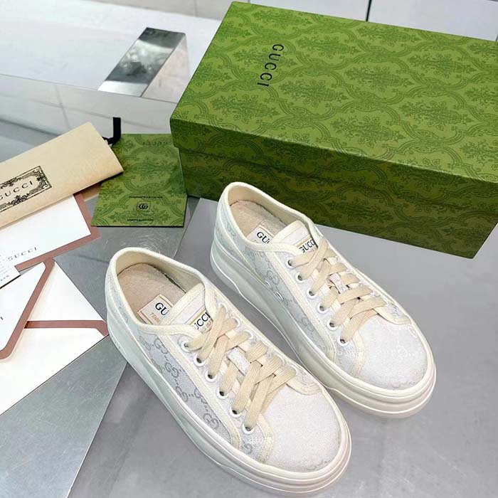 Gucci Unisex GG Sneaker White Original GG Canvas Rubber Sole Interlocking G Flat