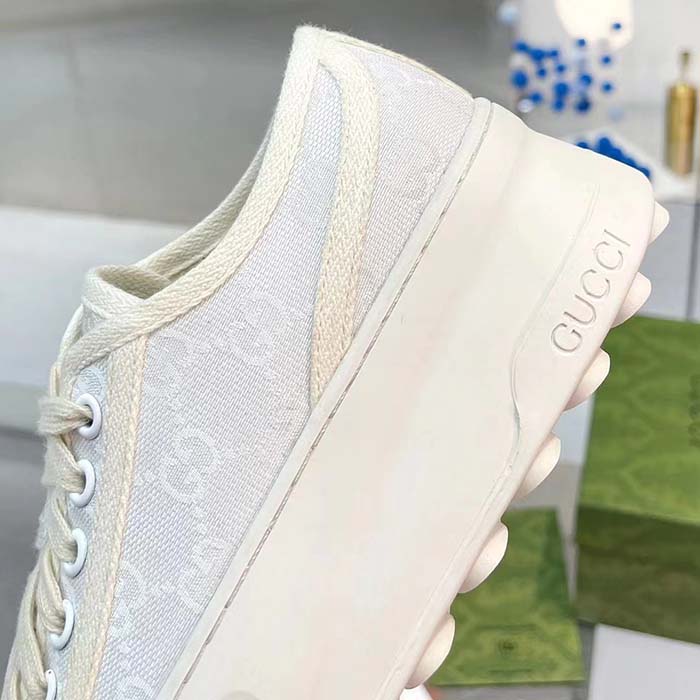 Gucci Unisex GG Sneaker White Original GG Canvas Rubber Sole Interlocking G Flat