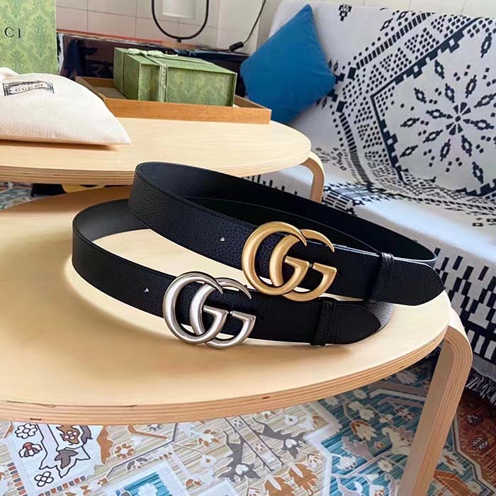 Gucci Unisex Marmont Belt Maxi GG Canvas Black Double G Buckle 3.8 CM Width