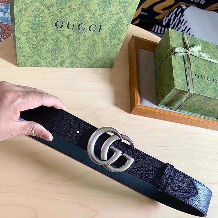 Gucci Unisex Marmont Belt Maxi GG Canvas Black Double G Buckle 3.8 CM Width
