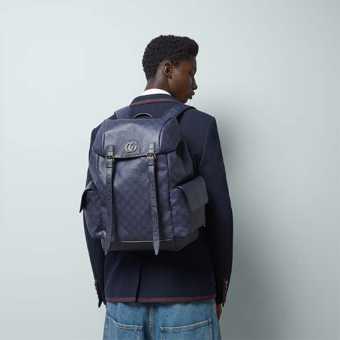 Gucci Unisex Ophidia GG Medium Backpack Blue Black GG Supreme Canvas Double G