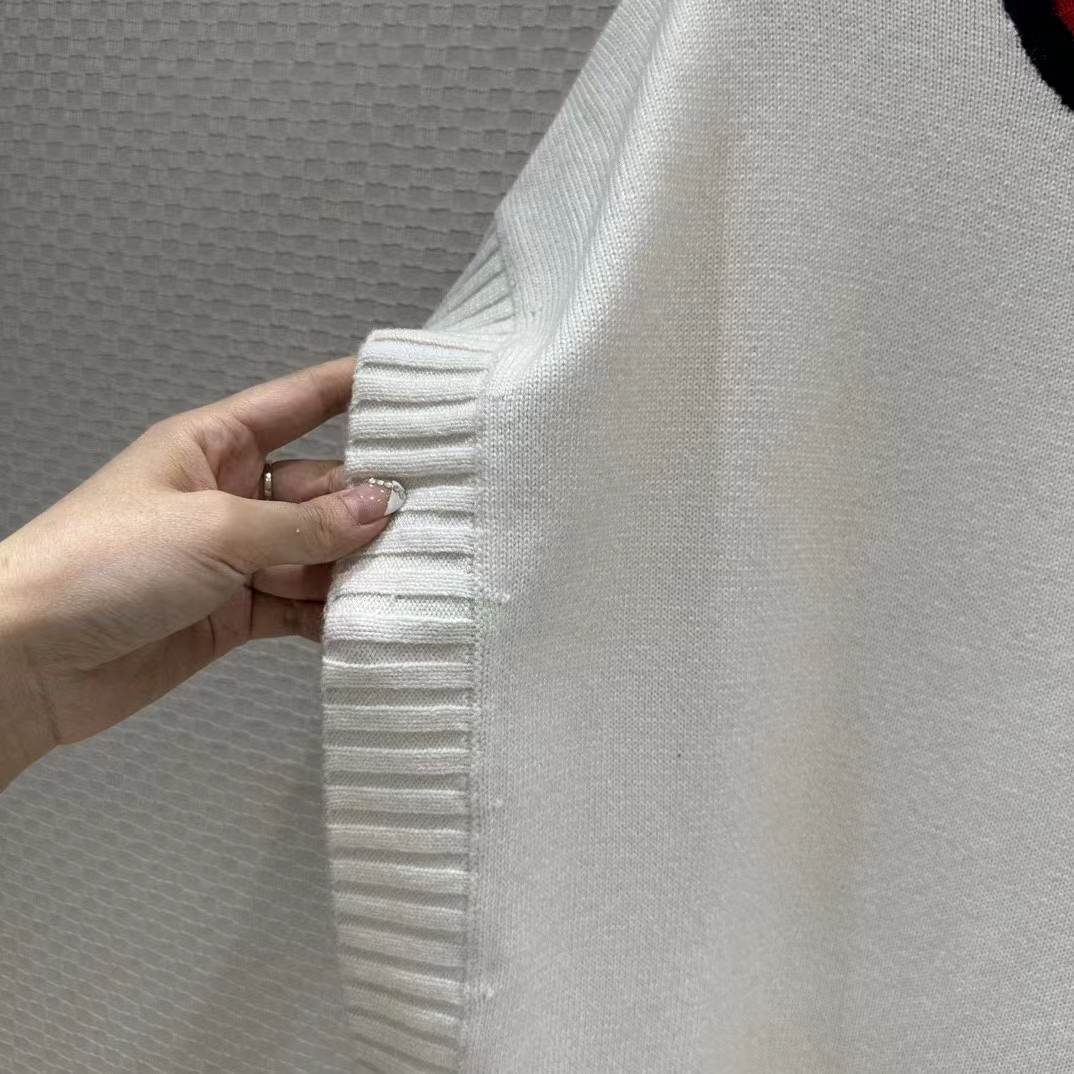 Gucci Women GG Wool Sweater Interlocking G Crewneck Web Stripe Wide Armhole Sleeveless