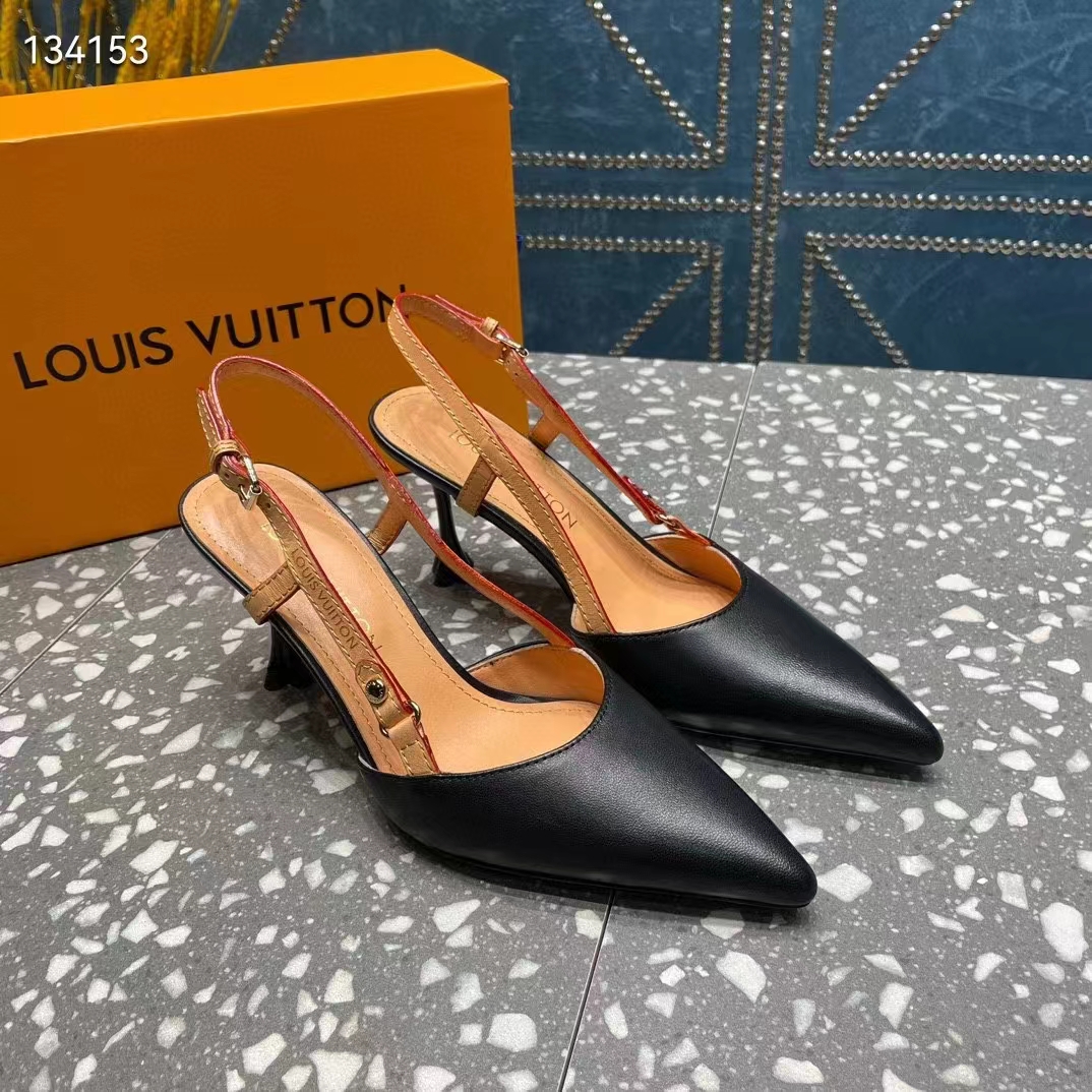 Louis Vuitton LV Women Blossom Slingback Pump Black Lambskin Strap Cowhide Leather