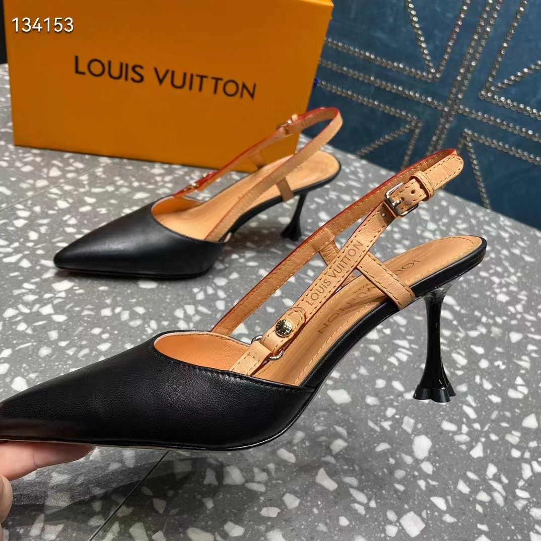 Louis Vuitton LV Women Blossom Slingback Pump Black Lambskin Strap Cowhide Leather