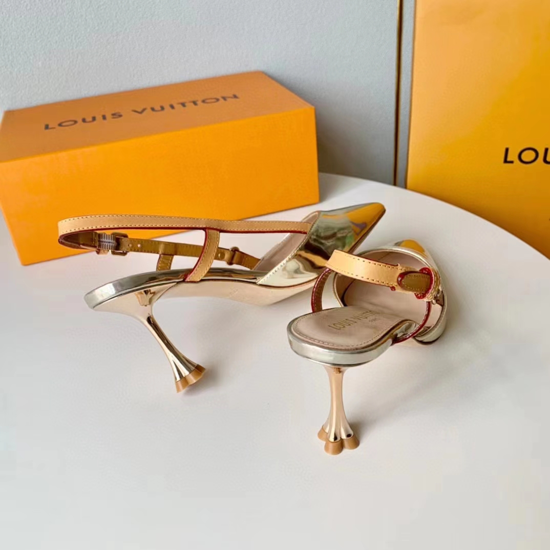 Louis Vuitton LV Women Blossom Slingback Pump Light Gold Metallic Calf Leather Cowhide