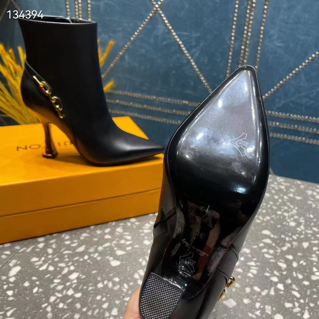 Louis Vuitton LV Women Sparkle Ankle Boot Black Lamb Leather Side Zip 9.5 CM Heel