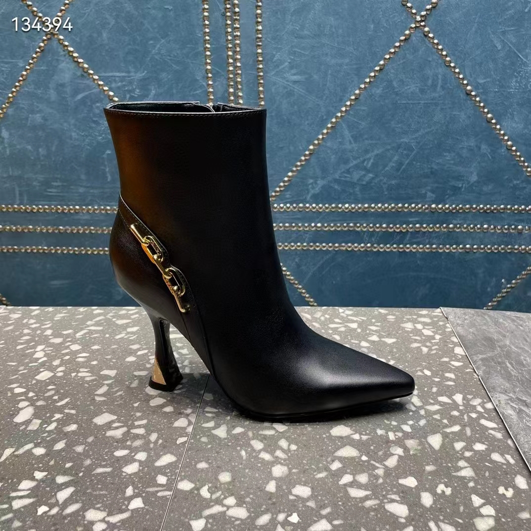 Louis Vuitton LV Women Sparkle Ankle Boot Black Lamb Leather Side Zip 9.5 CM Heel