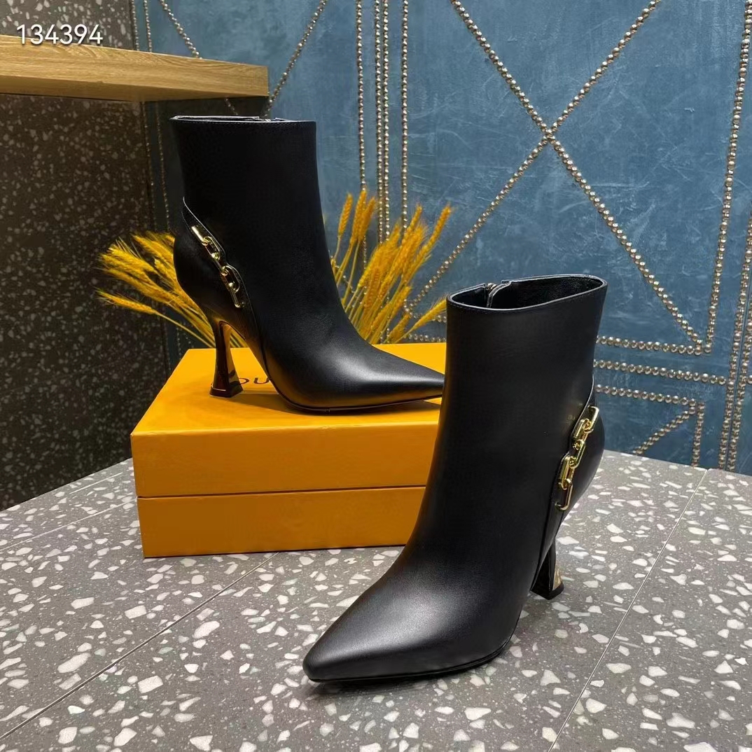 Louis Vuitton LV Women Sparkle Ankle Boot Black Lamb Leather Side Zip 9.5 CM Heel