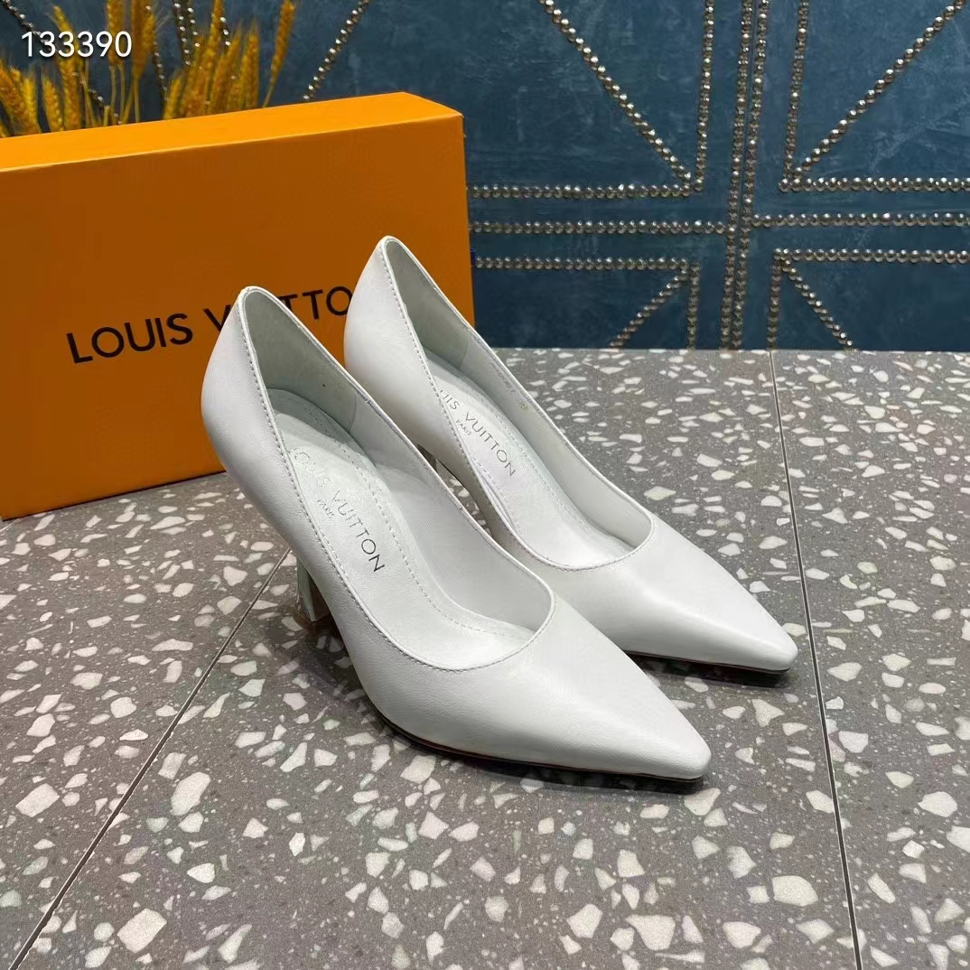 Louis Vuitton LV Women Sparkle Pump Ivory White Lamb Leather Outsole 9.5 Cm Heel