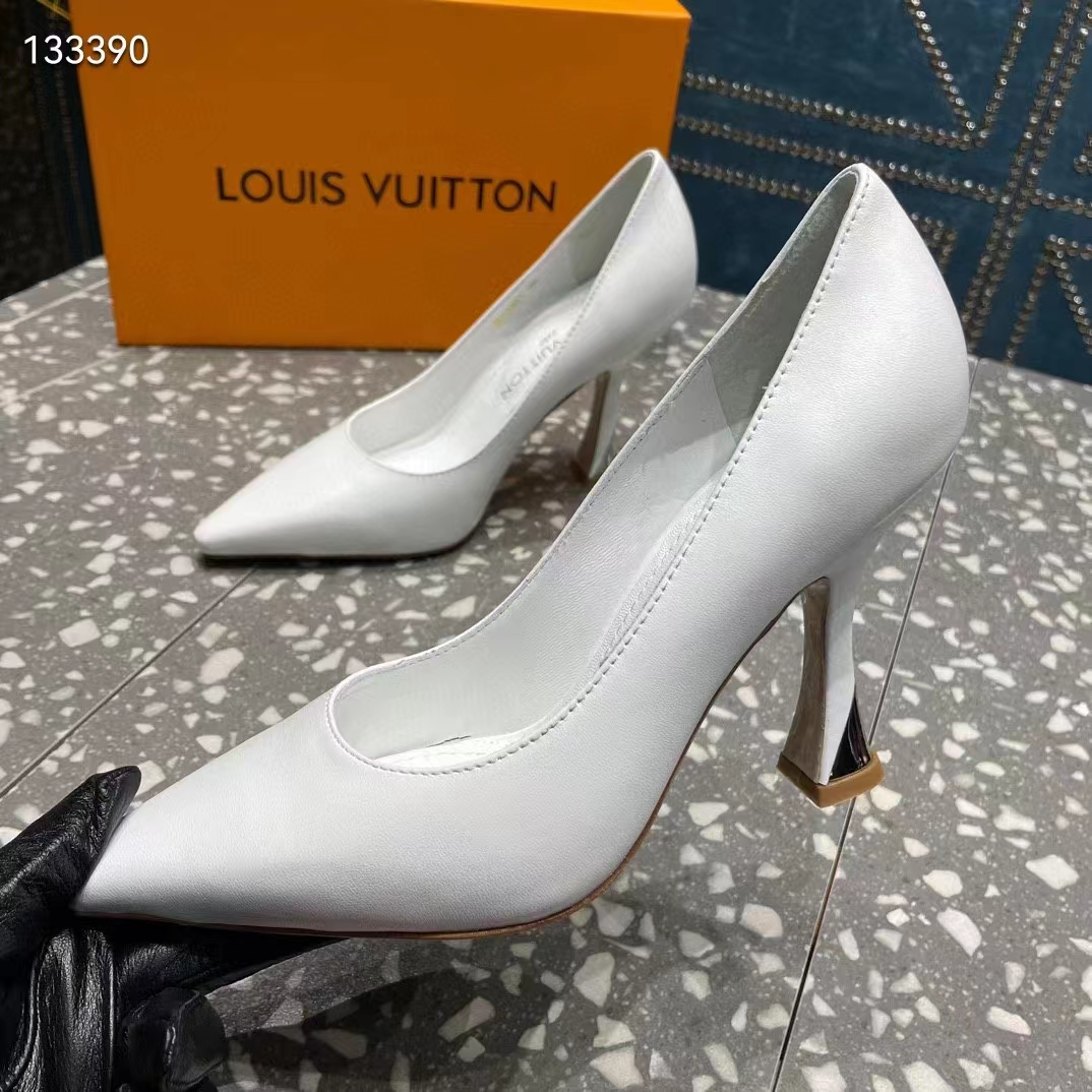 Louis Vuitton LV Women Sparkle Pump Ivory White Lamb Leather Outsole 9.5 Cm Heel