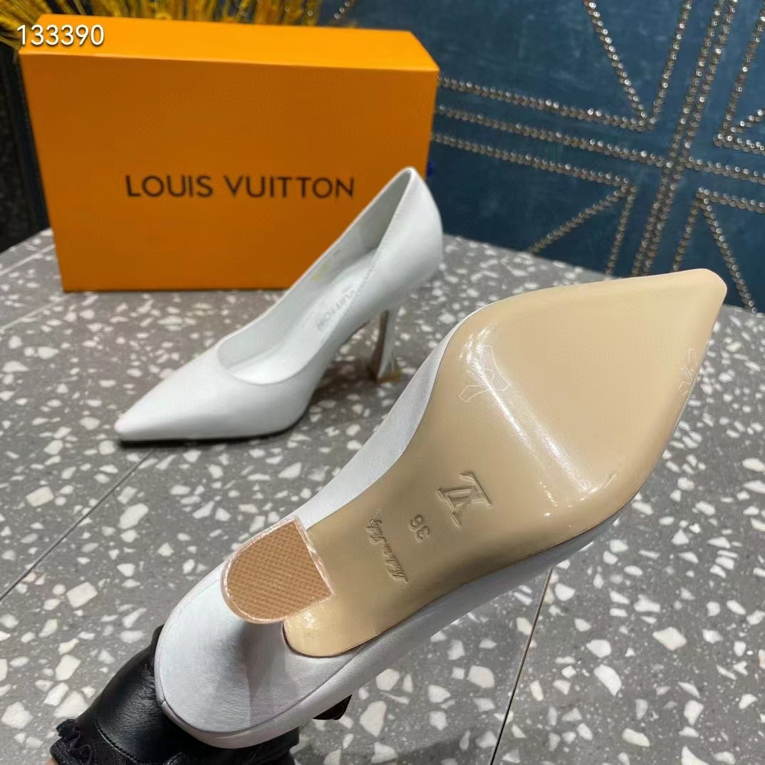 Louis Vuitton LV Women Sparkle Pump Ivory White Lamb Leather Outsole 9.5 Cm Heel
