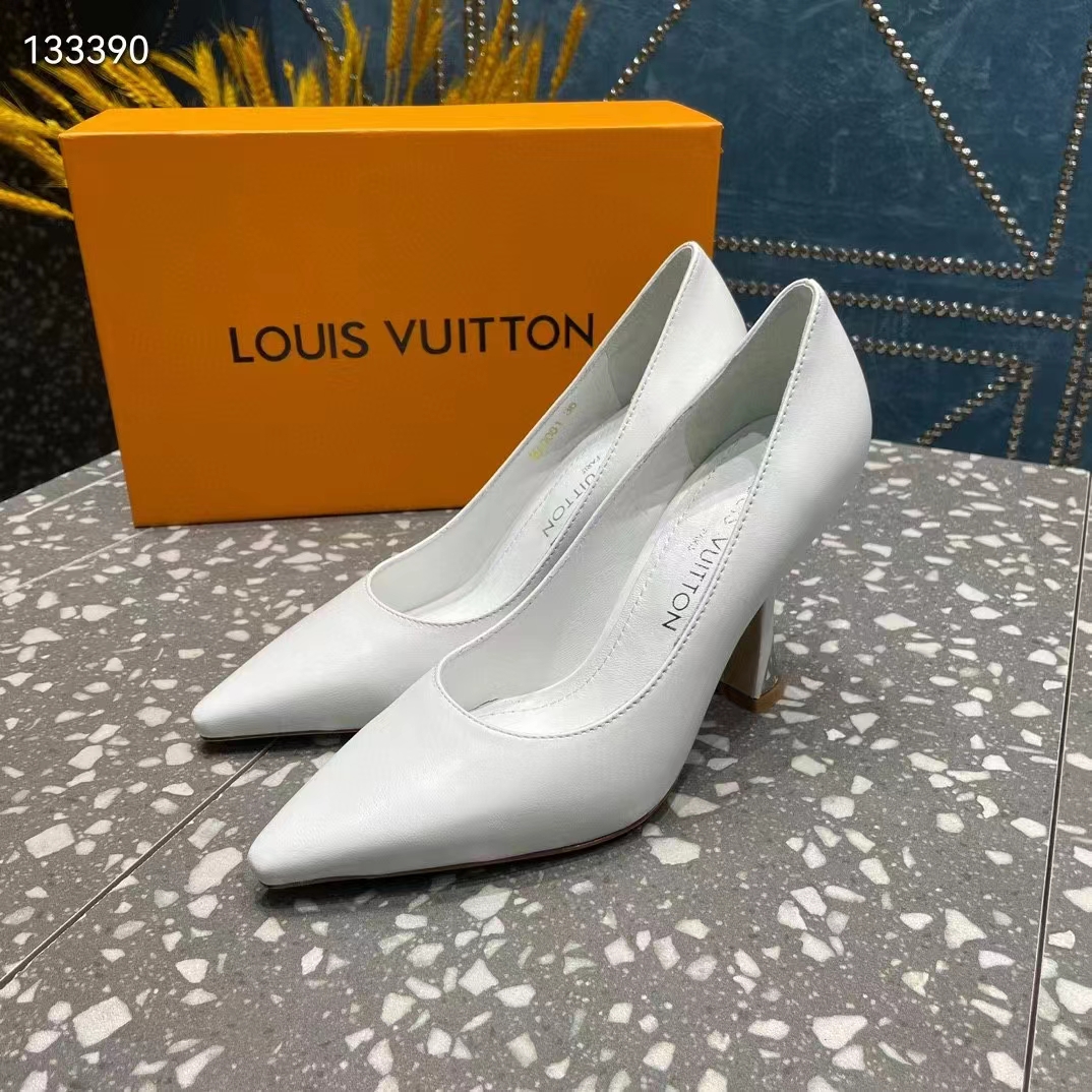 Louis Vuitton LV Women Sparkle Pump Ivory White Lamb Leather Outsole 9.5 Cm Heel