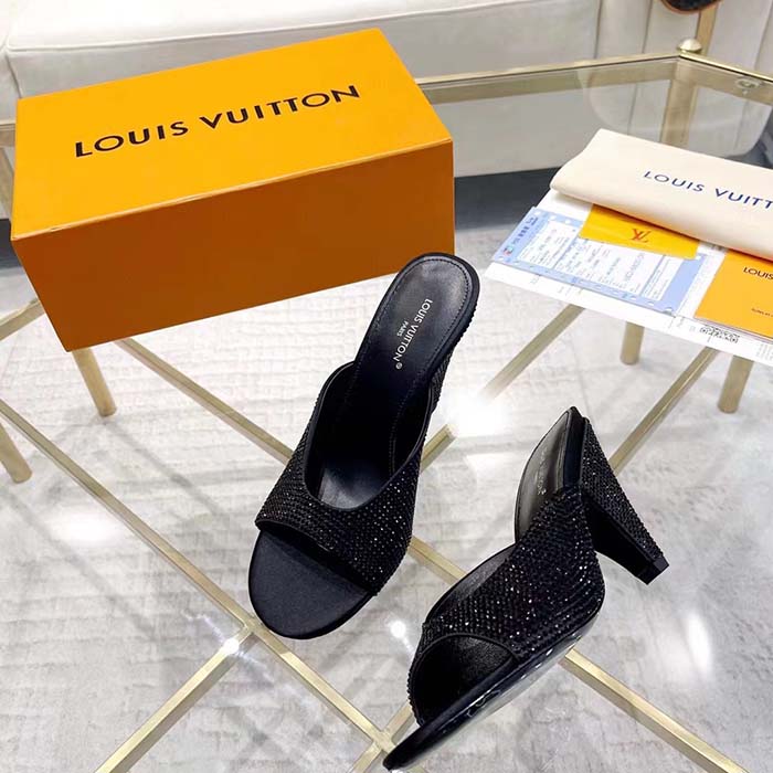 Louis Vuitton LV Women Super Mule Black Strass Leather Outsole 10 CM Heel