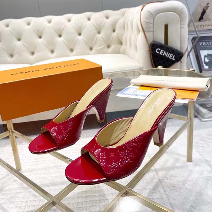 Louis Vuitton LV Women Super Mule Red Monogram-Debossed Patent Calf Leather 10 CM Heel