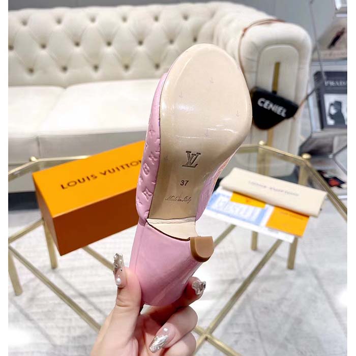 Louis Vuitton LV Women Super Mule Fuchsia Monogram-Debossed Patent Calf Leather 10 CM Heel