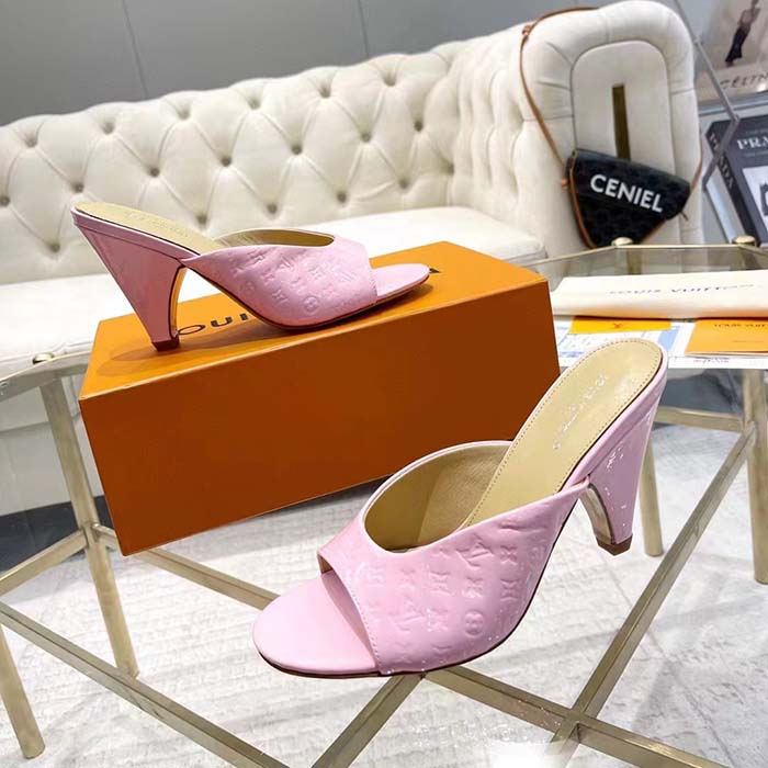 Louis Vuitton LV Women Super Mule Fuchsia Monogram-Debossed Patent Calf Leather 10 CM Heel