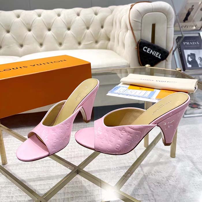 Louis Vuitton LV Women Super Mule Fuchsia Monogram-Debossed Patent Calf Leather 10 CM Heel
