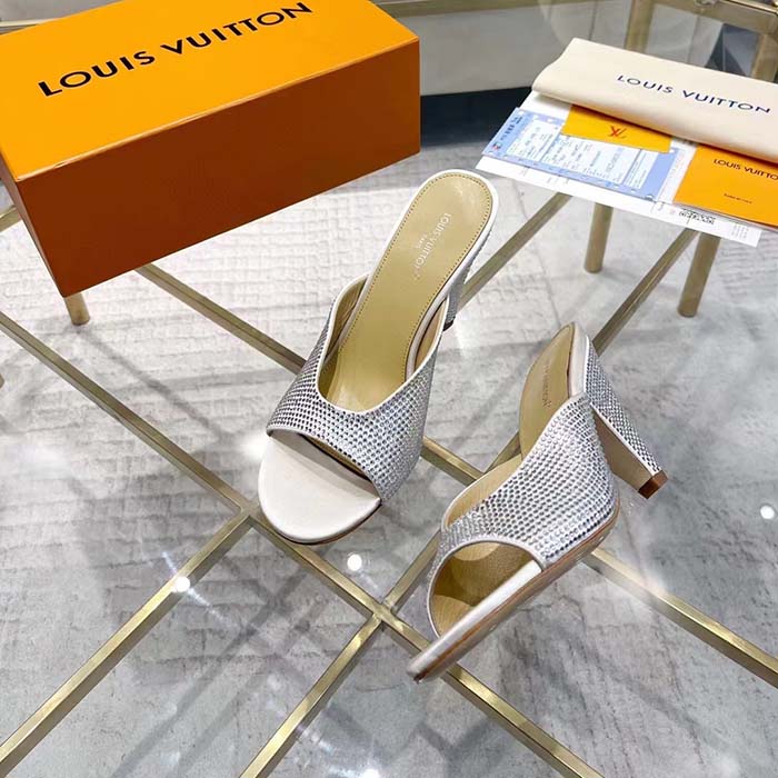 Louis Vuitton LV Women Super Mule Silver Strass Leather Outsole 10 CM Heel