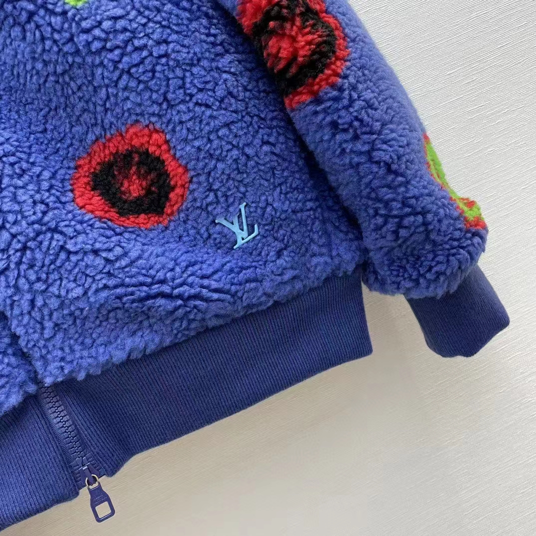 Louis Vuitton Men LV x YK Faces Zipped Fleece Blouson Polyester Blue Multicolor Regular Fit