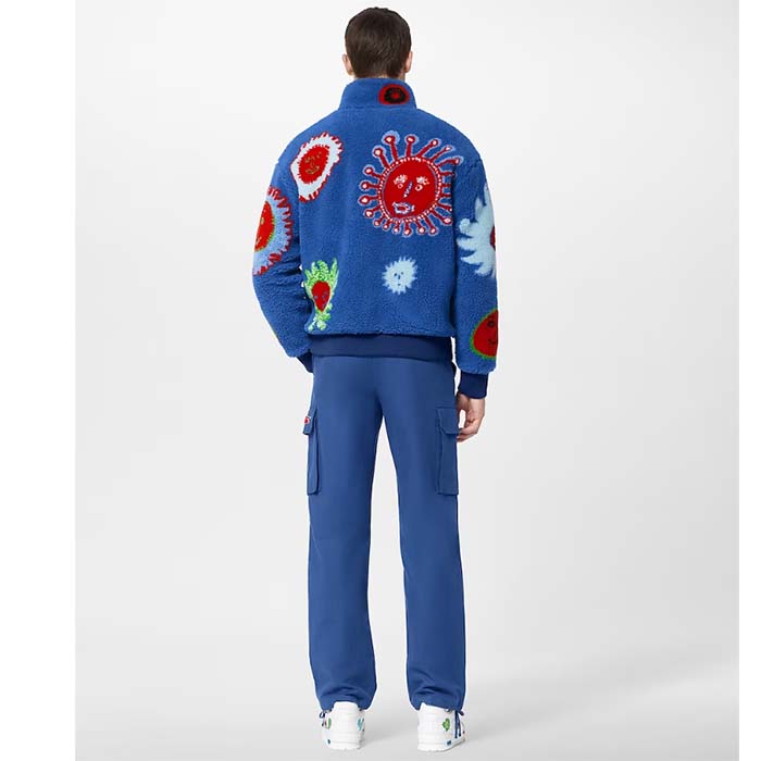 Louis Vuitton Men LV x YK Faces Zipped Fleece Blouson Polyester Blue Multicolor Regular Fit