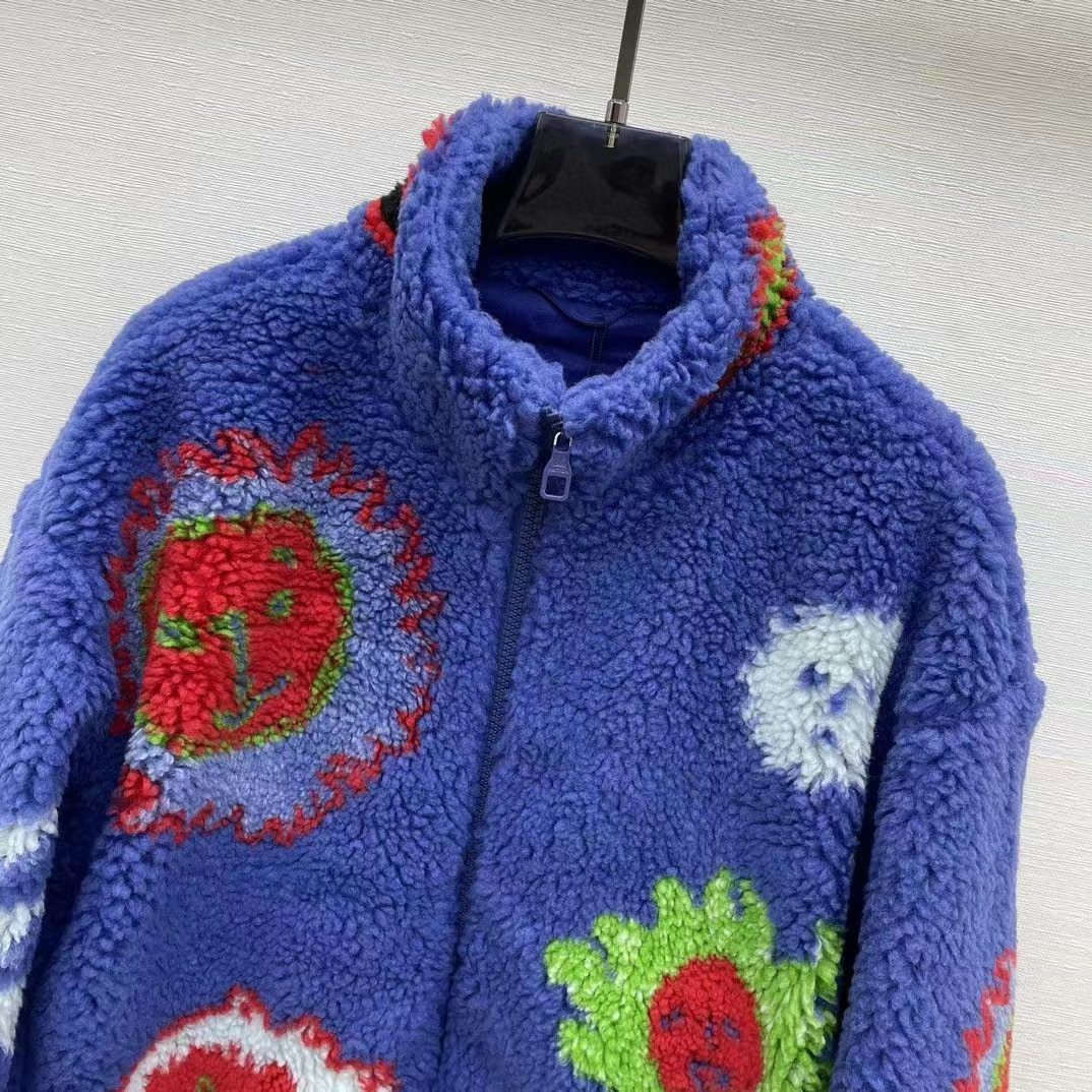 Louis Vuitton Men LV x YK Faces Zipped Fleece Blouson Polyester Blue Multicolor Regular Fit