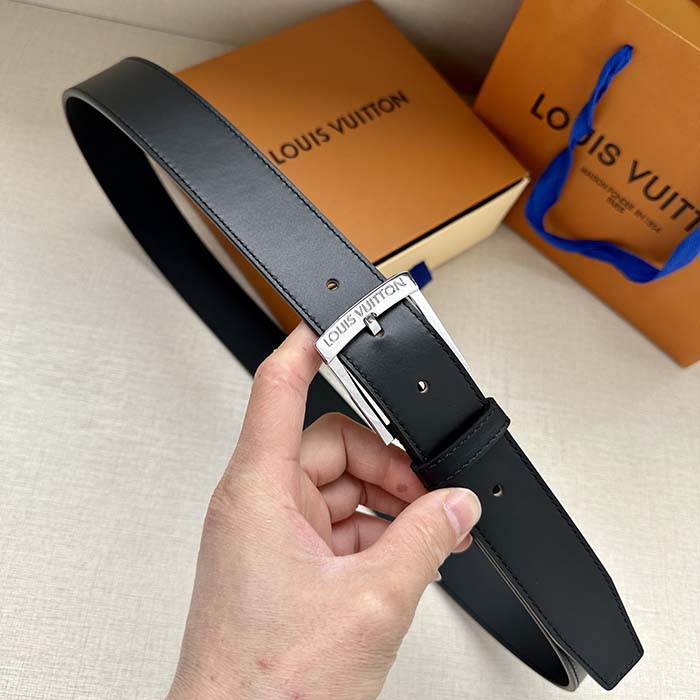 Louis Vuitton Unisex LV City Pin 35 MM Belt Black Smooth Calf Leather