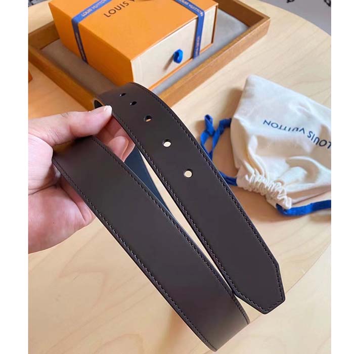 Louis Vuitton Unisex LV City Pin 35 MM Belt Brown Calf Leather Silver Color Hardware