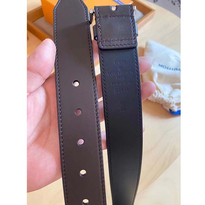 Louis Vuitton Unisex LV City Pin 35 MM Belt Brown Calf Leather Silver Color Hardware