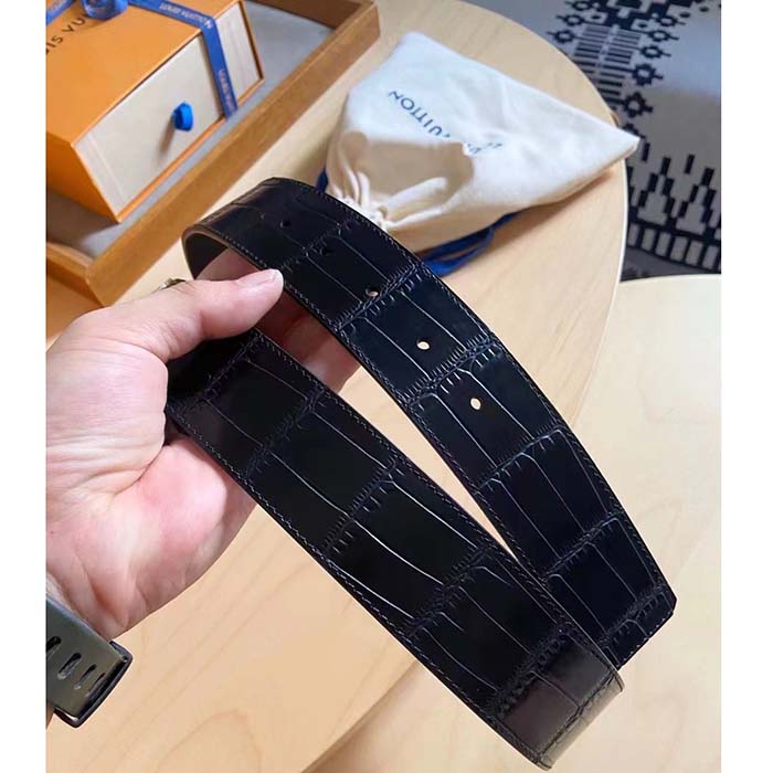Louis Vuitton Unisex LV Heritage 35 MM Reversible Belt Black Alligator Napa Leather