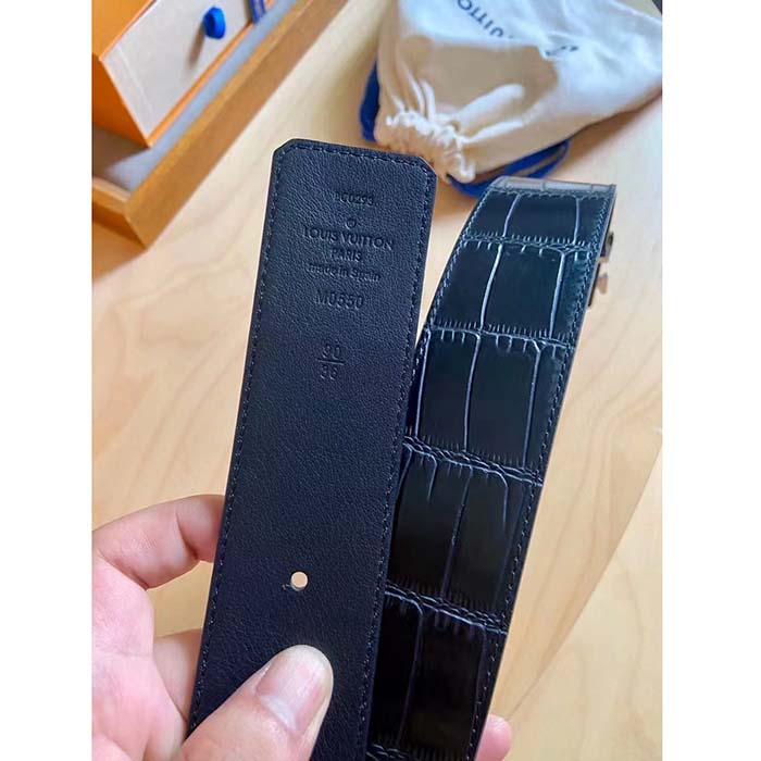 Louis Vuitton Unisex LV Heritage 35 MM Reversible Belt Black Alligator Napa Leather
