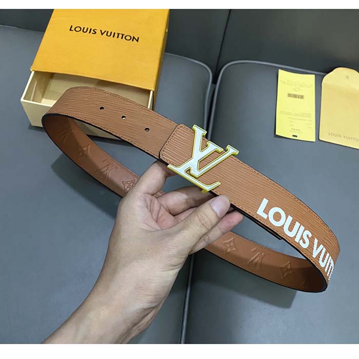Louis Vuitton Unisex LV Initials 40 MM Reversible Belt Tan Brown Epi XL Cowhide Leather