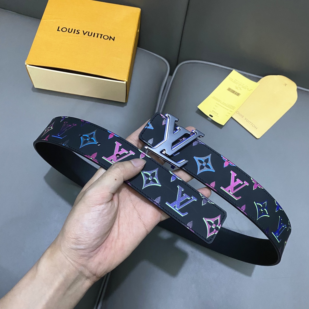 Louis Vuitton Unisex LV Light 40 MM Reversible Belt Monogram Spotlight Multi Black Calf Leather