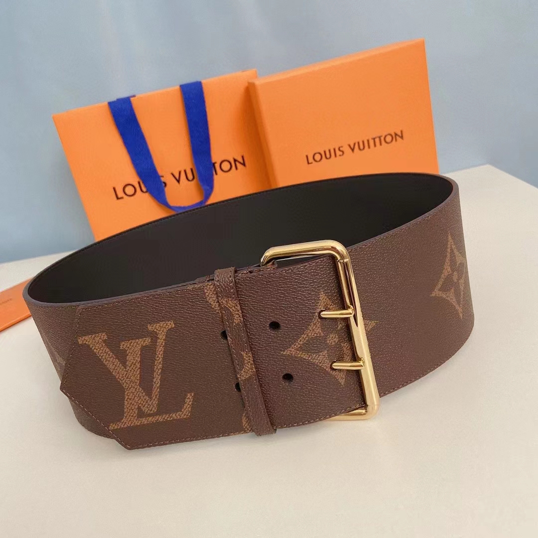 Louis Vuitton Unisex LV Oversized Buckle 90 MM Belt Brown Monogram Giant Calf Leather