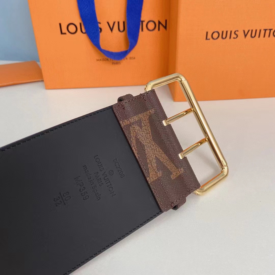 Louis Vuitton Unisex LV Oversized Buckle 90 MM Belt Brown Monogram Giant Calf Leather