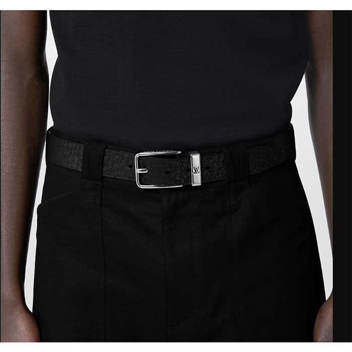 Louis Vuitton Unisex LV Pont Neuf 35 MM Belt Black Taiga Calf Leather Lining