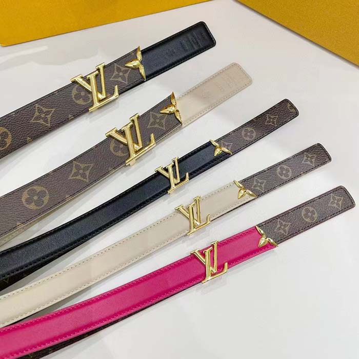 Louis Vuitton Unisex LV Pretty LV 20 MM Reversible Belt Black Leather Monogram Canvas Recto Side