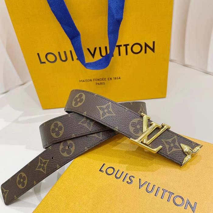 Louis Vuitton Unisex LV Pretty LV 30 MM Reversible Belt Black Brown Monogram Canvas Recto Side