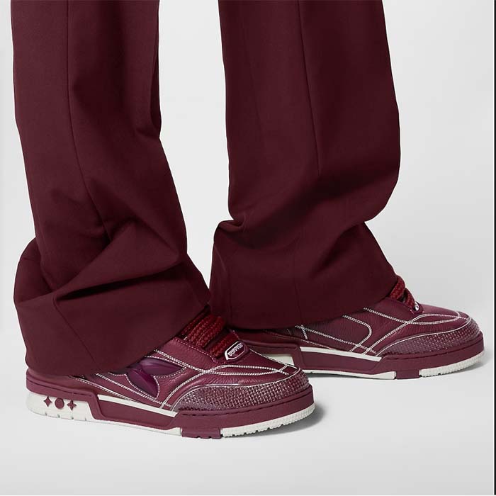 Louis Vuitton Unisex LV Skate Sneaker Bordeaux Red Grained Calf Leather Double Laces Rubber Outsole
