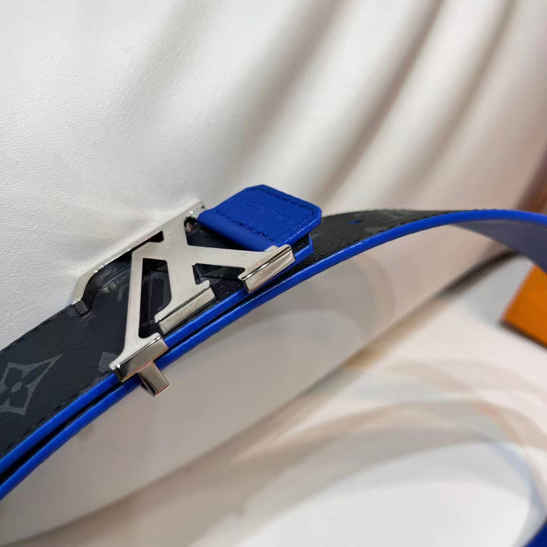 Louis Vuitton Unisex LV Tag 40 MM Reversible Belt Blue Monogram Eclipse Coated Canvas Calf Leather
