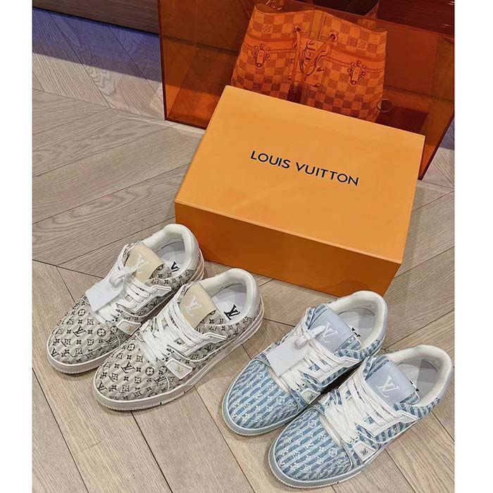 Louis Vuitton Unisex LV Trainer Sneaker Beige Monogram Textile Rubber Outsole Initials