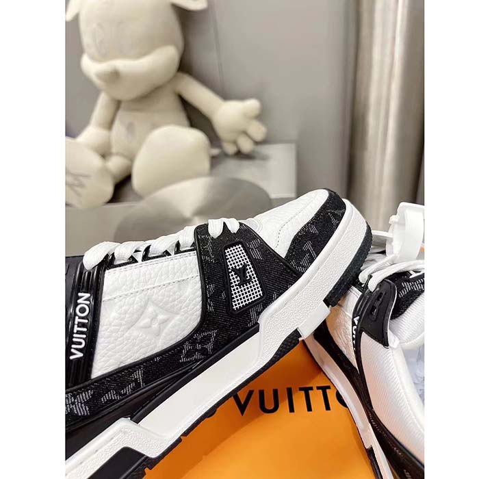Louis Vuitton Unisex LV Trainer Sneaker Black Monogram Denim Monogram Embossed Grained Calf Leather