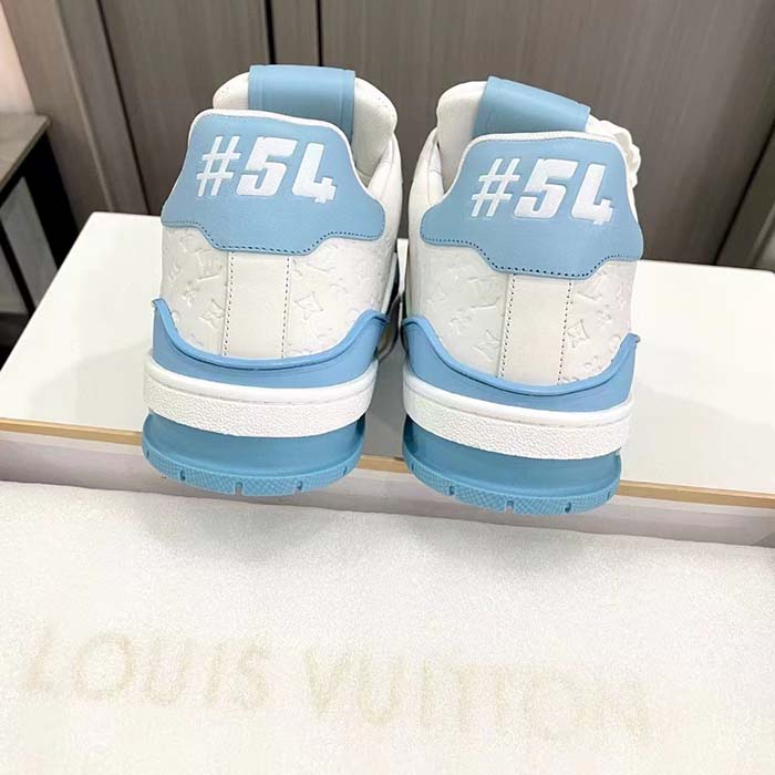 Louis Vuitton Unisex LV Trainer Sneaker Blue Mix Materials Rubber Initials Monogram Flowers