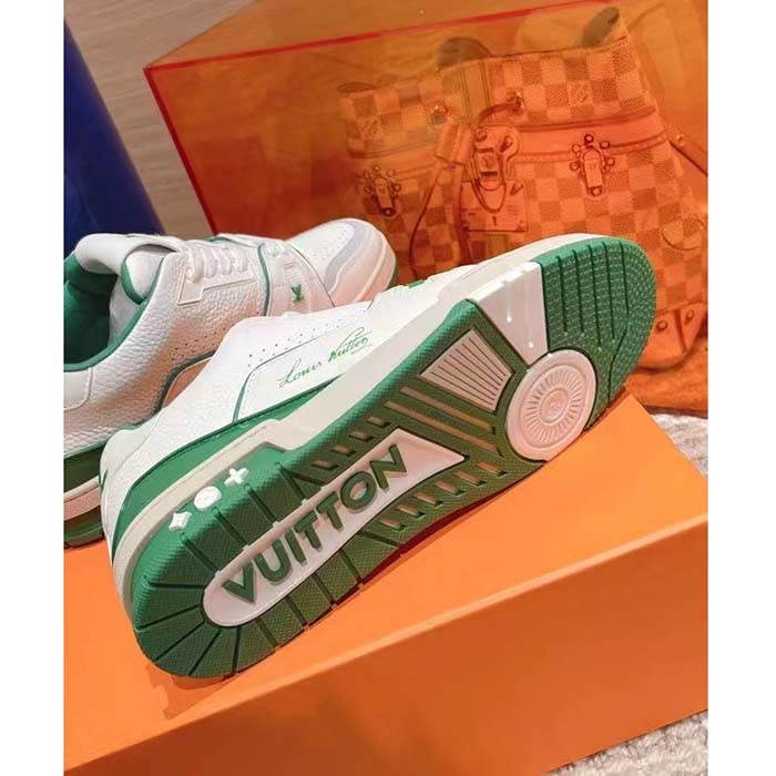 Louis Vuitton Unisex LV Trainer Sneaker Green Grained Calf Leather Rubber Initials