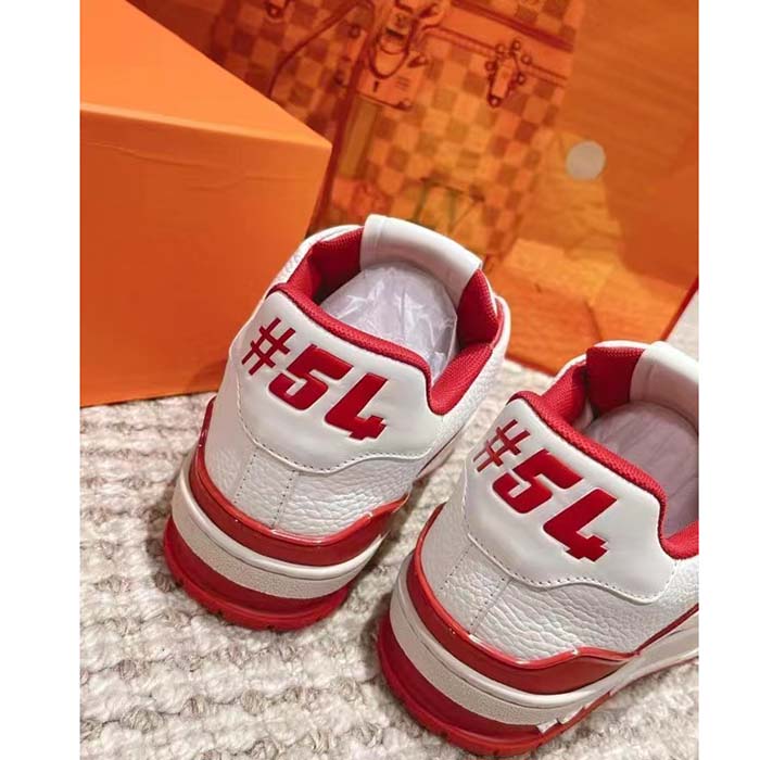 Louis Vuitton Unisex LV Trainer Sneaker Red Grained Calf Leather Rubber Initials