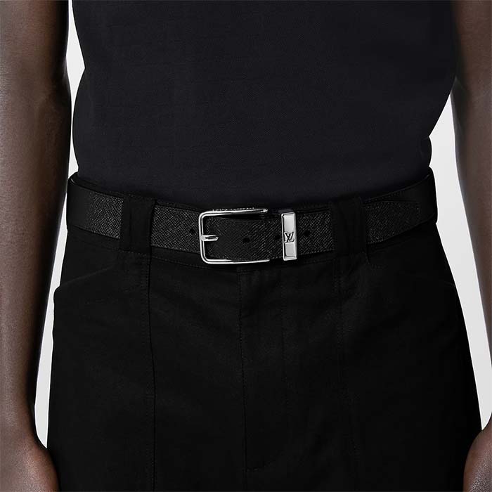 Louis Vuitton Unisex Pont Neuf 35 MM Width Black Taiga Calf Leather Brass Buckle