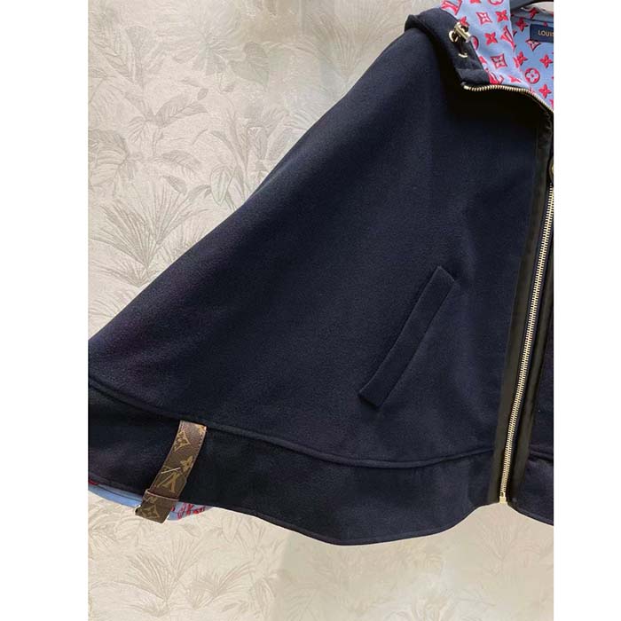 Louis Vuitton Men Cape Hoodie 3D-Effect Monogram Jacquard Wool Silk Navy Regular Fit