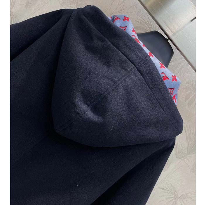 Louis Vuitton Men Cape Hoodie 3D-Effect Monogram Jacquard Wool Silk Navy Regular Fit