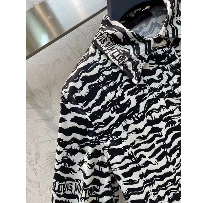Louis Vuitton Men LV Ink Tiger Silk Shirt Silk Black White Regular Fit