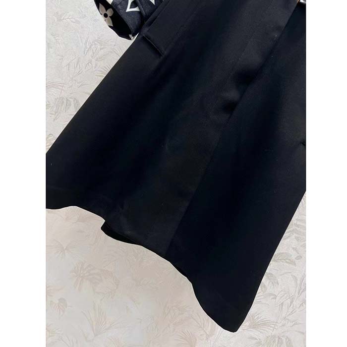 Louis Vuitton Women LV Oversized Monogram Accent Coat Wool Black White Oversize Fit