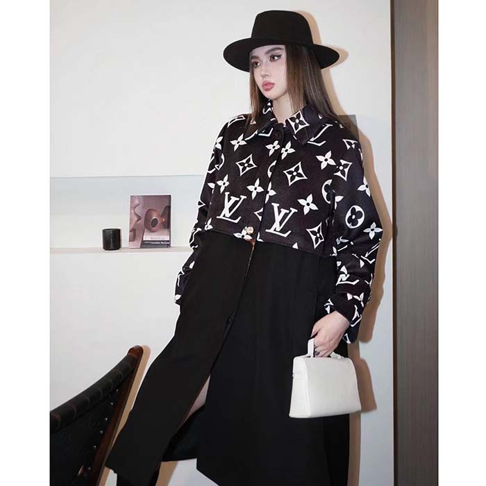Louis Vuitton Women LV Oversized Monogram Accent Coat Wool Black White Oversize Fit
